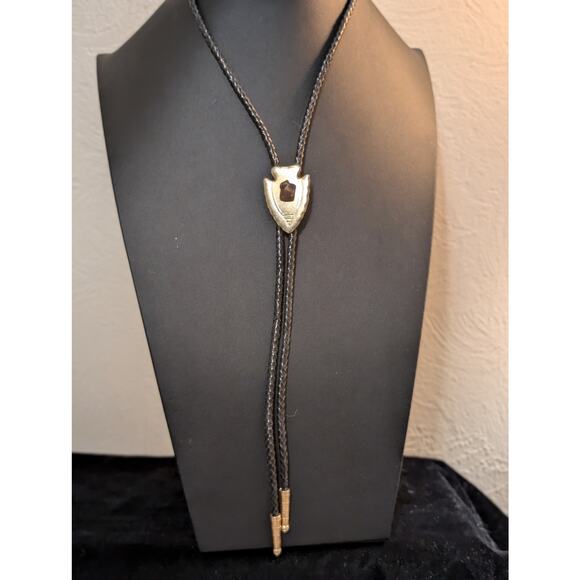 Gold Tone Arrowhead Stone Bolo Tie - Picture 1 of 3